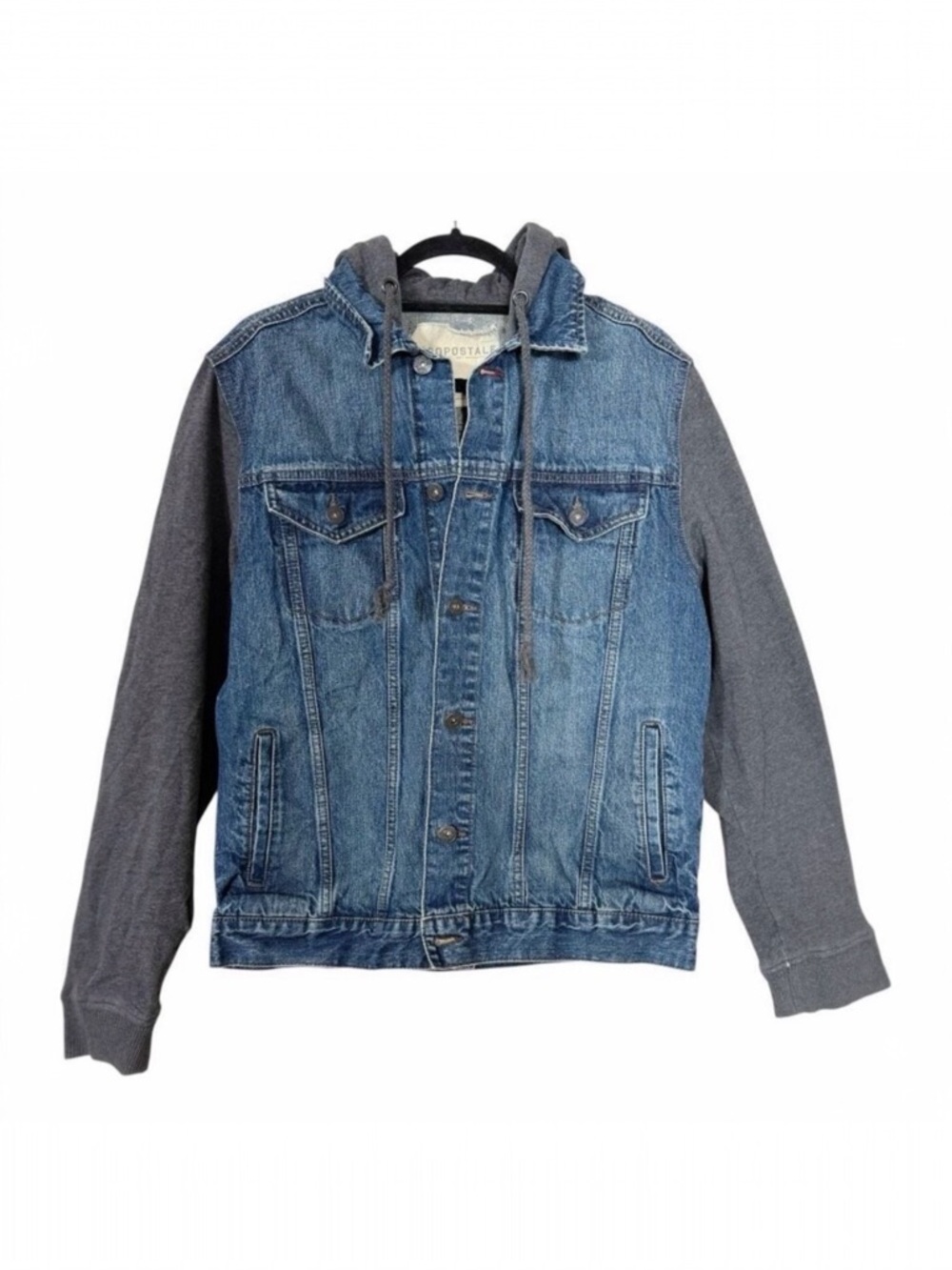 Aeropostale Men's Medium Wash Streetwear Trucker Denim Hoodie Jacket Size Large